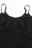 Black Spaghetti Straps Ribbed Lace up Back Maxi Dress
