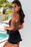 Brown Ribbed Knit Cropped Tank Top