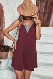 Plain V Neck Lace Edege Sleeveless Dress