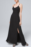 Black Spaghetti Straps Ribbed Lace up Back Maxi Dress