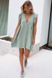 Gray Ruffled Textured Buttoned Shift Dress