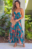 Sky Blue Strappy Open Back Floral Maxi Dress