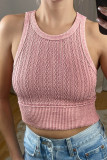 Pink Cable Knit Ribbed Trim Sleeveless Crop Top