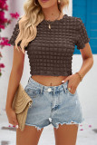 Plain Textured Bubble Puff Crop Top
