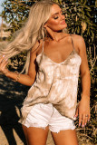 Apricot Floral Print Adjustable Spaghetti Strap V Neck Tank Top