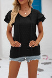 Plain Swiss Dot Double Ruffle Sleeves Top