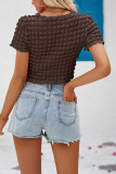 Plain Textured Bubble Puff Crop Top