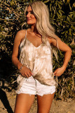 Apricot Floral Print Adjustable Spaghetti Strap V Neck Tank Top