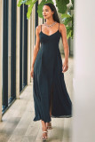 Black Spaghetti Straps Ribbed Lace up Back Maxi Dress