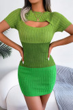 Color Block Open Bust Knit Mini Dress