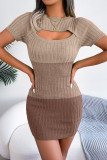 Color Block Open Bust Knit Mini Dress