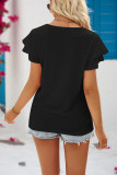 Plain Eyelet Pattern Split Collar Tiered Sleeves Top