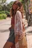 Red Boho Print Billowy Longline Kimono