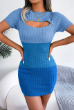 Color Block Open Bust Knit Mini Dress