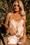 Apricot Floral Print Adjustable Spaghetti Strap V Neck Tank Top