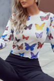 Butterfly Print Long Sleeves Crop Top