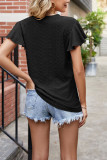 Plain V Neck Texture Ruffle Top
