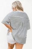 Plus Size Striped Short Sleeve Henley Tee