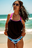 Black Geometric Printed Lined Tankini Swimsuit