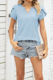 V Neck Plain Eyelet Blouse