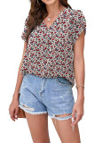V Neck Puff Chiffon Top