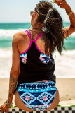Black Geometric Printed Lined Tankini Swimsuit