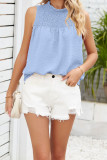 Swiss Dot Ruched Sleeveless Tank Top