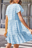 V Neck Buttoned Jacquard Spot Tiered Dress