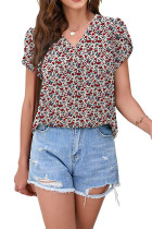 V Neck Puff Chiffon Top