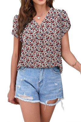 V Neck Puff Chiffon Top