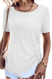 Plain Eyelet Pattern Side Ruched Top