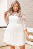 White Plus Size Lace Mesh Splice Babydoll Dress
