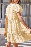 V Neck Buttoned Jacquard Spot Tiered Dress