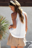 White Lightweight Textured Henley Tank Top