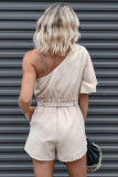 White One Shoulder Puff Sleeve Front Tie Romper