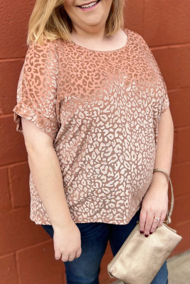 Pink Plus Size Ombre Glitter Leopard T-shirt