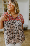 Plus Size Boho Leopard Print Short Sleeve Blouse