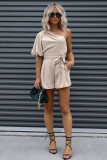 White One Shoulder Puff Sleeve Front Tie Romper