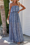 Blue Boho Print Tassel Tie Maxi Tube Top Dress