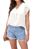 V Neck Puff Chiffon Top