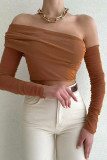 Plain Off Shoulder Ruched Long Sleeves Crop Top
