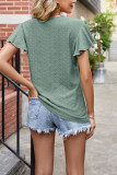 Plain V Neck Texture Ruffle Top