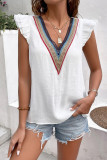 Colorful Lace Edge V Neck Flutter Sleeves Tank Top