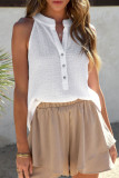 White Lightweight Textured Henley Tank Top