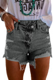 Black High Rise Crossover Waist Denim Shorts
