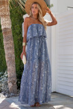 Blue Boho Print Tassel Tie Maxi Tube Top Dress