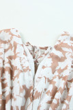 Pink Floral Print Smocked High Waist Deep V Neck Mini Dress
