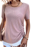 Plain Eyelet Pattern Side Ruched Top