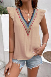 Colorful Lace Edge V Neck Flutter Sleeves Tank Top