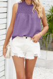Swiss Dot Ruched Sleeveless Tank Top